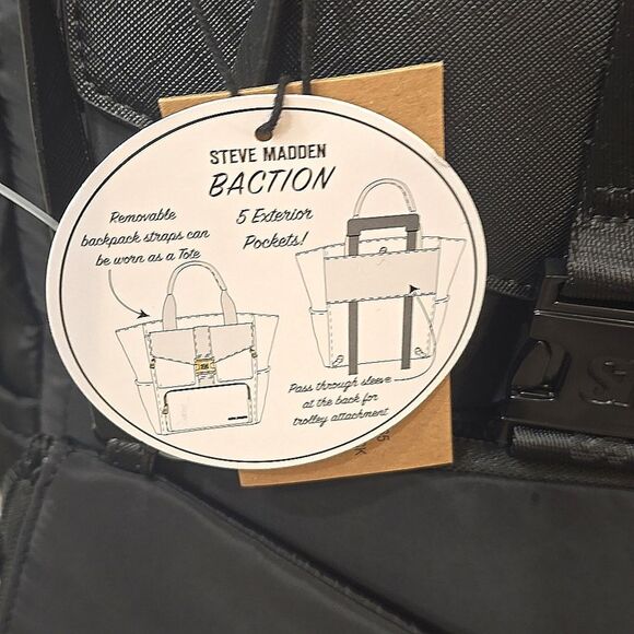 Steve Madden BAction Convertible Backpack/Tote Bag- Black - Picture 8 of 10